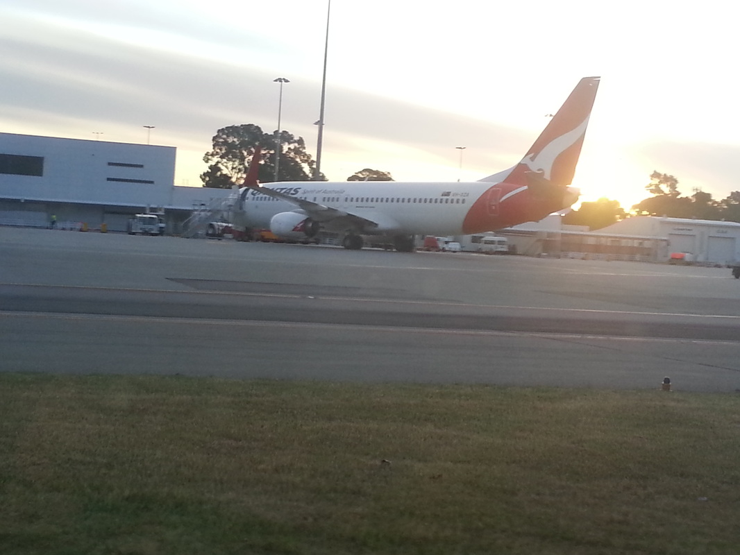 Qantas jet arriving in Brisbane